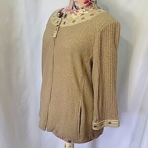 ST. JOHN SPORT Wool Rayon Blend Rivet Zip Up Jacket Ribbed Classic